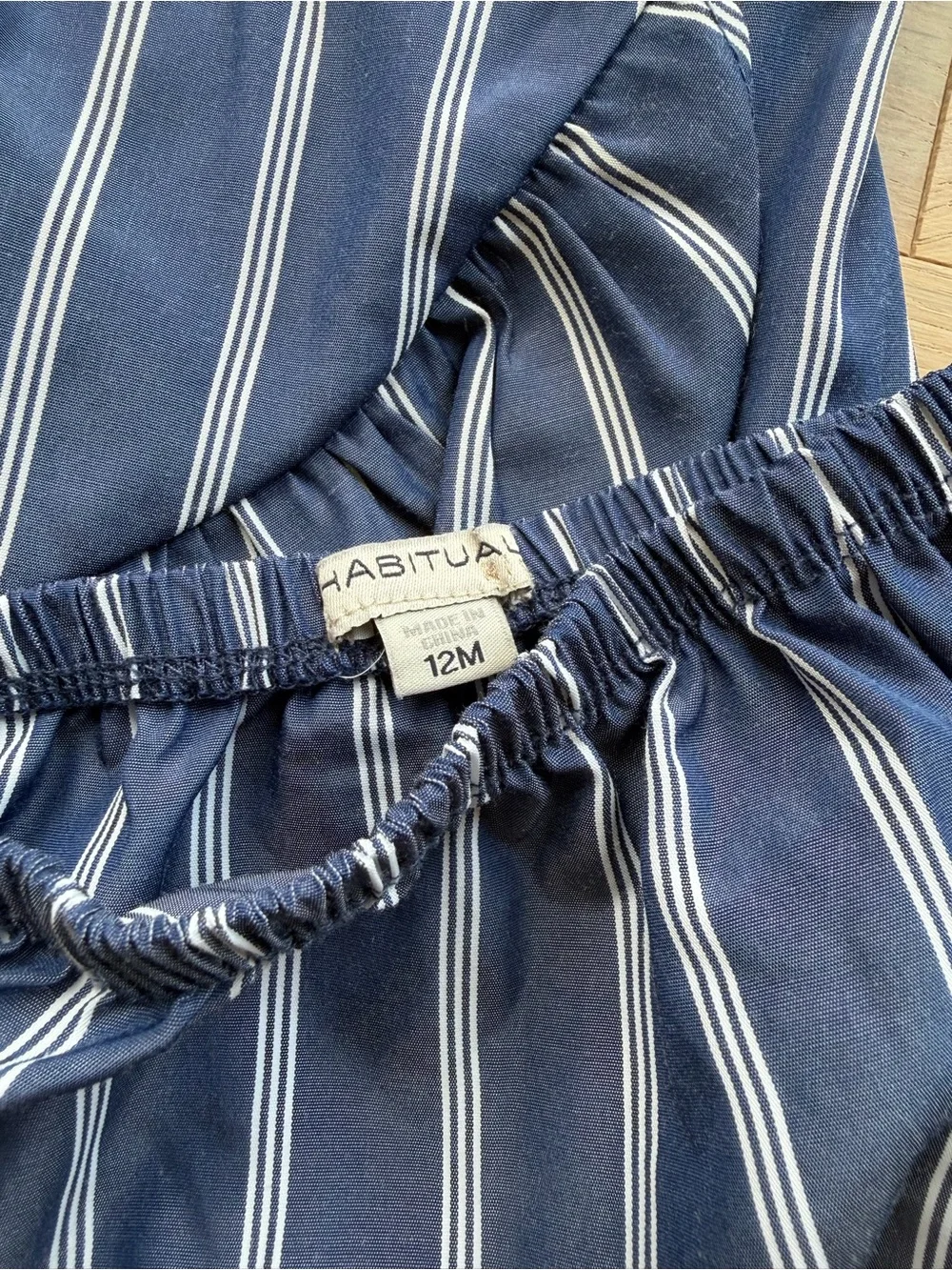 Habitual Baby Girl Blue Striped Ruffle Dress + Bloomers Set 12M